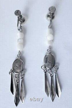 Paire de boucles d'oreilles vintages en argent sterling et nacre à vis/Mode bohème