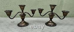 Paire de bougeoirs Fisher Silversmith en argent sterling pondéré Support 3 lumières #352
