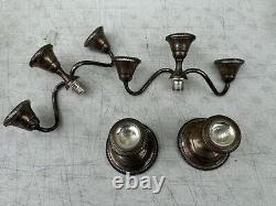 Paire de bougeoirs Fisher Silversmith en argent sterling pondéré Support 3 lumières #352