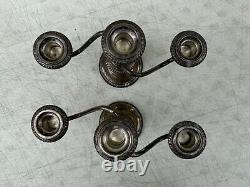 Paire de bougeoirs Fisher Silversmith en argent sterling pondéré Support 3 lumières #352