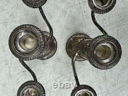 Paire de bougeoirs Fisher Silversmith en argent sterling pondéré Support 3 lumières #352