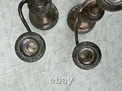 Paire de bougeoirs Fisher Silversmith en argent sterling pondéré Support 3 lumières #352