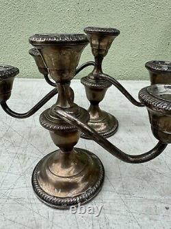 Paire de bougeoirs Fisher Silversmith en argent sterling pondéré Support 3 lumières #352