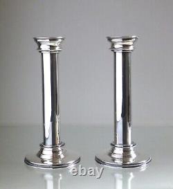 Paire de bougeoirs de colonne en argent massif sterling 925 vintage. 20cm de haut.