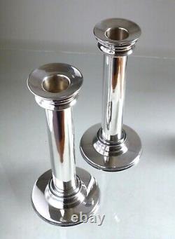 Paire de bougeoirs de colonne en argent massif sterling 925 vintage. 20cm de haut.