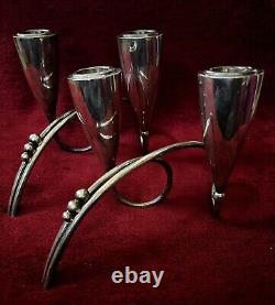 Paire de bougeoirs doubles modernes en argent 925 signée R. Rodriguez vtg