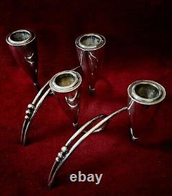 Paire de bougeoirs doubles modernes en argent 925 signée R. Rodriguez vtg