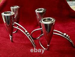 Paire de bougeoirs doubles modernes en argent 925 signée R. Rodriguez vtg