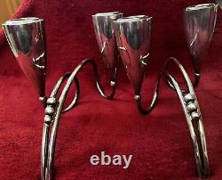 Paire de bougeoirs doubles modernes en argent 925 signée R. Rodriguez vtg