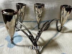 Paire de bougeoirs doubles modernes en argent 925 signée R. Rodriguez vtg