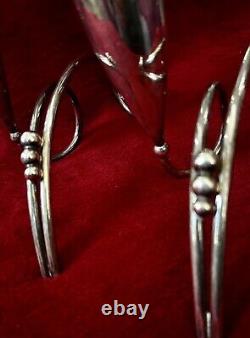 Paire de bougeoirs doubles modernes en argent 925 signée R. Rodriguez vtg