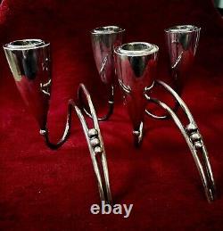 Paire de bougeoirs doubles modernes en argent 925 signée R. Rodriguez vtg