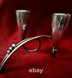 Paire de bougeoirs doubles modernes en argent 925 signée R. Rodriguez vtg