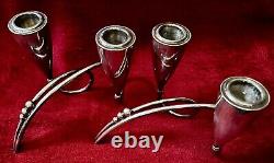 Paire de bougeoirs doubles modernes en argent 925 signée R. Rodriguez vtg