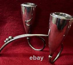 Paire de bougeoirs doubles modernes en argent 925 signée R. Rodriguez vtg