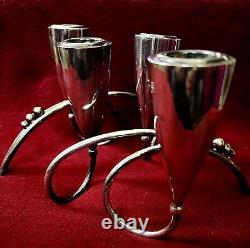 Paire de bougeoirs doubles modernes en argent 925 signée R. Rodriguez vtg