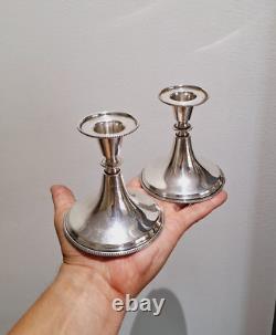 Paire de bougeoirs élégants en argent portugais 0.925 style vintage, 125 grammes