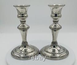 Paire de bougeoirs en argent et étain de style Empire vintage, fabriqués aux États-Unis