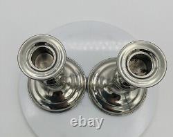 Paire de bougeoirs en argent et étain de style Empire vintage, fabriqués aux États-Unis