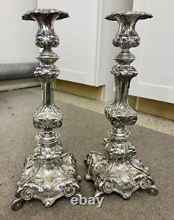 Paire de bougeoirs en argent massif autrichien GAR. 15J de 14 pouces de haut