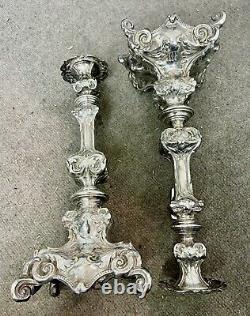 Paire de bougeoirs en argent massif autrichien GAR. 15J de 14 pouces de haut