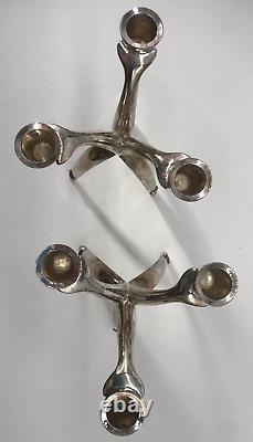 Paire de bougeoirs en argent plaqué de la communauté, style MCM, trépied atomique étoile rétro