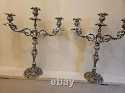 Paire de bougeoirs en argent plaqué de style baroque vintage, 12 pièces, ajustables