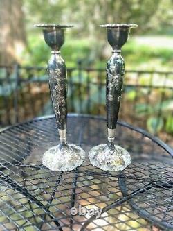 Paire de bougeoirs en argent repoussé à main VINTAGE BARBOUR S. P. CO 5336-A 12