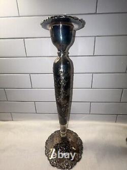 Paire de bougeoirs en argent repoussé à main VINTAGE BARBOUR S. P. CO 5336-A 12