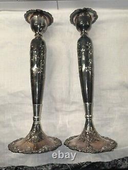 Paire de bougeoirs en argent repoussé à main VINTAGE BARBOUR S. P. CO 5336-A 12