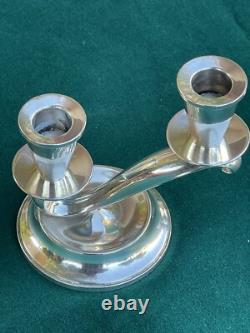 Paire de bougeoirs en argent sterling à 2 lumières de Fisher
