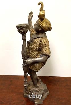 Paire de bougeoirs en bronze ANTIQUE Blackamoor 16 STATUE avec torche Lourd VINTAGE
