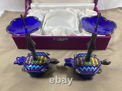 Paire de bougeoirs en forme de tortue en émail cloisonné vintage en argent à 99%