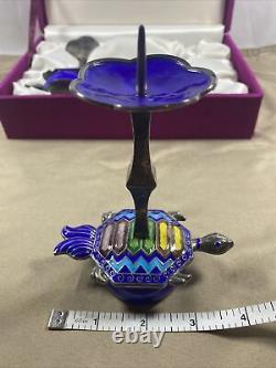 Paire de bougeoirs en forme de tortue en émail cloisonné vintage en argent à 99%