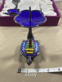 Paire de bougeoirs en forme de tortue en émail cloisonné vintage en argent à 99%