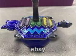 Paire de bougeoirs en forme de tortue en émail cloisonné vintage en argent à 99%
