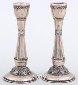 Paire de bougeoirs vintage en argent sterling Judaica Zadok Israël pour le Shabbat 5,5'