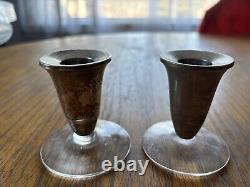 Paire de bougeoirs vintage en argent sterling lesté Duchin Creation avec verre