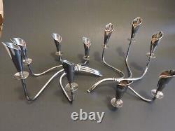 Paire de bougeoirs vintage en métal argenté MCM Hans Jensen Danemark Calla Lily
