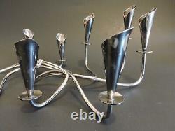 Paire de bougeoirs vintage en métal argenté MCM Hans Jensen Danemark Calla Lily