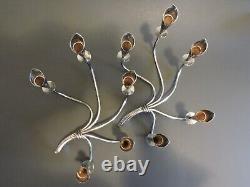 Paire de bougeoirs vintage en métal argenté MCM Hans Jensen Danemark Calla Lily