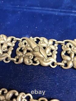 Paire de bracelets à maillons en argent sterling 925 Danecraft avec motifs floraux anciens
