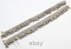 Paire de bracelets de cheville en argent massif, bracelets de cheville tribaux pour femmes, style vintage et ethnique F663.