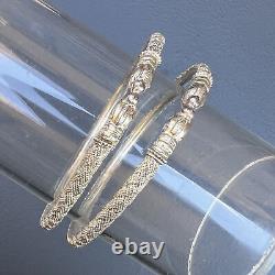 Paire de bracelets de fin de tête d'éléphant en argent sterling tribal vintage 21grms