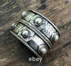 Paire de bracelets de manchette HAYDARI palestiniens en ARGENT massif lourd ANTIQUE vintage