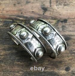 Paire de bracelets de manchette HAYDARI palestiniens en ARGENT massif lourd ANTIQUE vintage