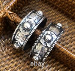 Paire de bracelets de manchette HAYDARI palestiniens en ARGENT massif lourd ANTIQUE vintage