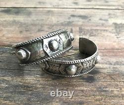 Paire de bracelets de manchette HAYDARI palestiniens en ARGENT massif lourd ANTIQUE vintage