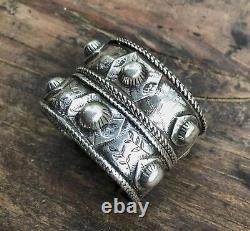 Paire de bracelets de manchette HAYDARI palestiniens en ARGENT massif lourd ANTIQUE vintage