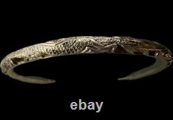 Paire de bracelets jonc en argent sterling chinois ancien avec boîte chinoise vintage